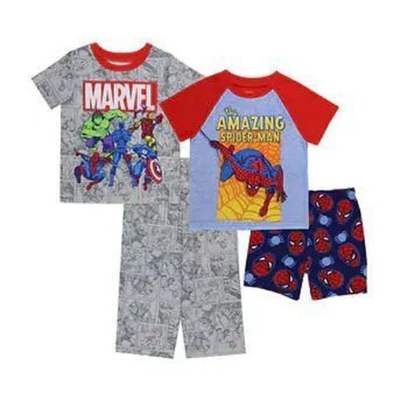 NEW! Marvel Kids' 4 PC PJ Set- 2 Graphic Tee’s, 1 Long Pant and 1 shorts, Size 7 - Picture 2 of 15